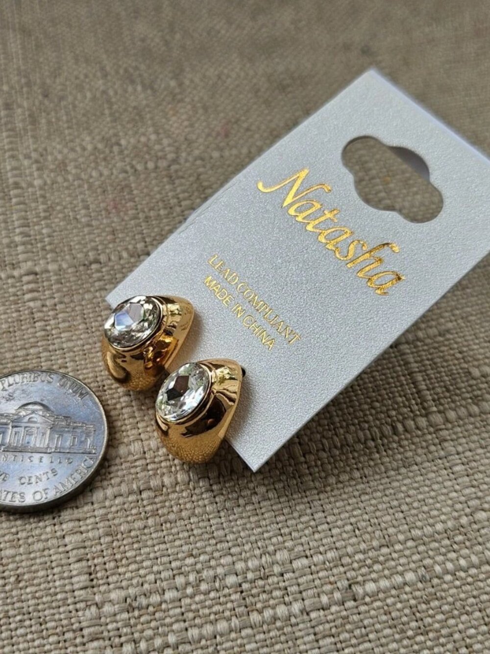 Natasha Women Earrings Gold Tone Stud Fashion Jewelry Crystal Centered NWT $28 - Picture 11 of 11